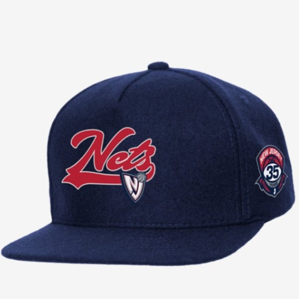 Mitchell & Ness Brooklyn Nets Oversweep Snap Cap Navy 35TH Anniversary Hat NEW